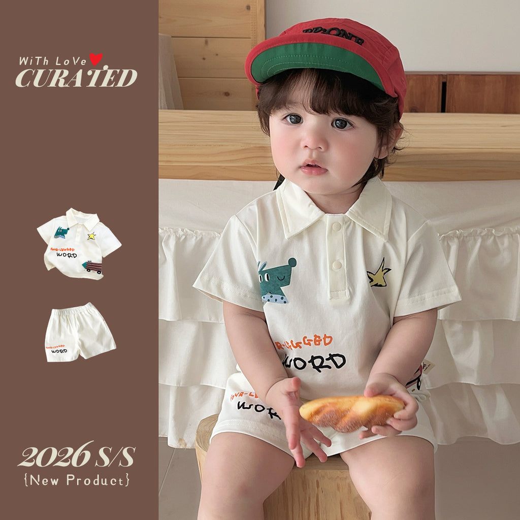 Baby Summer Outfit Set, Kids Casual Wear, Polo Collar Short Sleeve T-Shirt