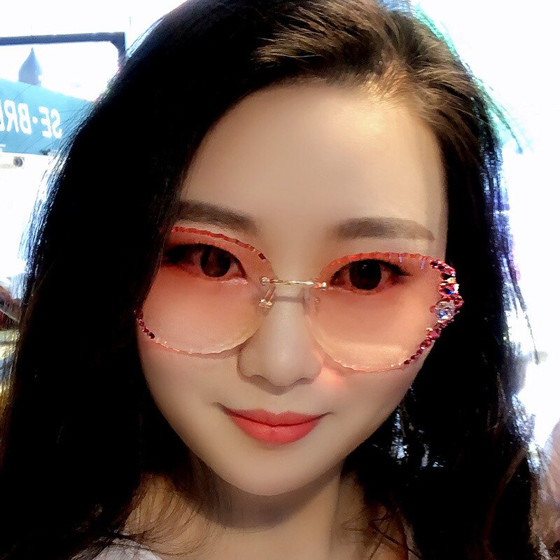 Fashion Rimless Luxury Rhinestone Sunglasses Women Vintage Bling Sun Glasses Shades for Women Gafas De Sol Mujer Uv400