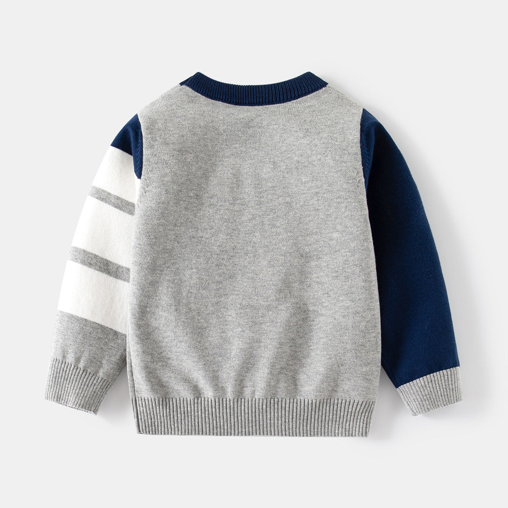 Men's Children Lightweight Round Neck Pullover Knitwear Baby Color-block Sleeve Sweater Kids Casual Top