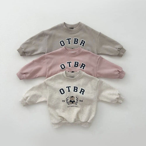 baby bear letter print cotton hoodie set, kids' long-sleeve top and pants two-piece set