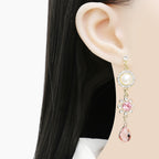 New Design Pink Crystal Long Dangle Drop Earring Statement Waterdrop Pendientes Mujer Charm Jewelry Summer Party Gift Trend