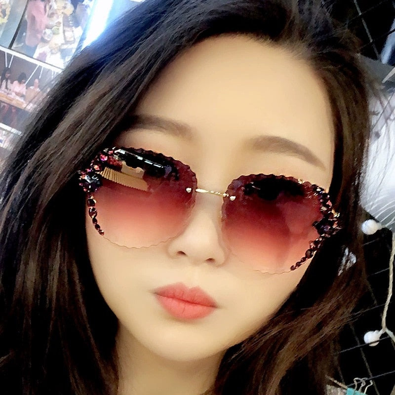 Fashion Rimless Luxury Rhinestone Sunglasses Women Vintage Bling Sun Glasses Shades for Women Gafas De Sol Mujer Uv400