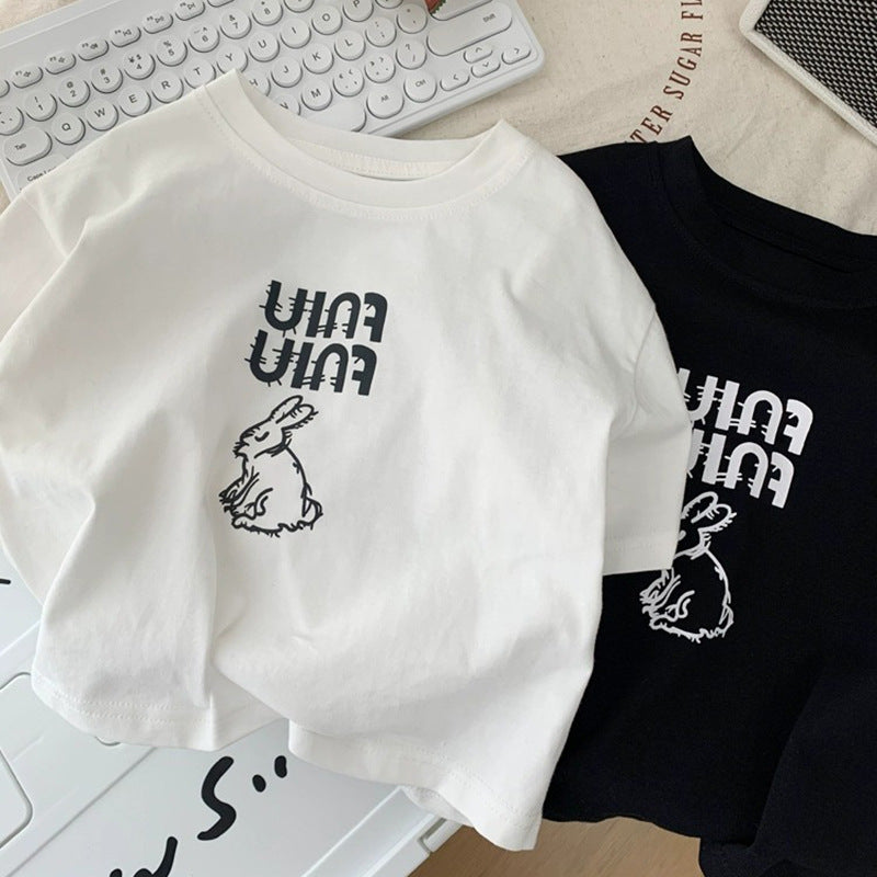 Children's Short Sleeve T-Shirt Cute Baby Cartoon Stylish Mid-Small Kids Unisex Top
