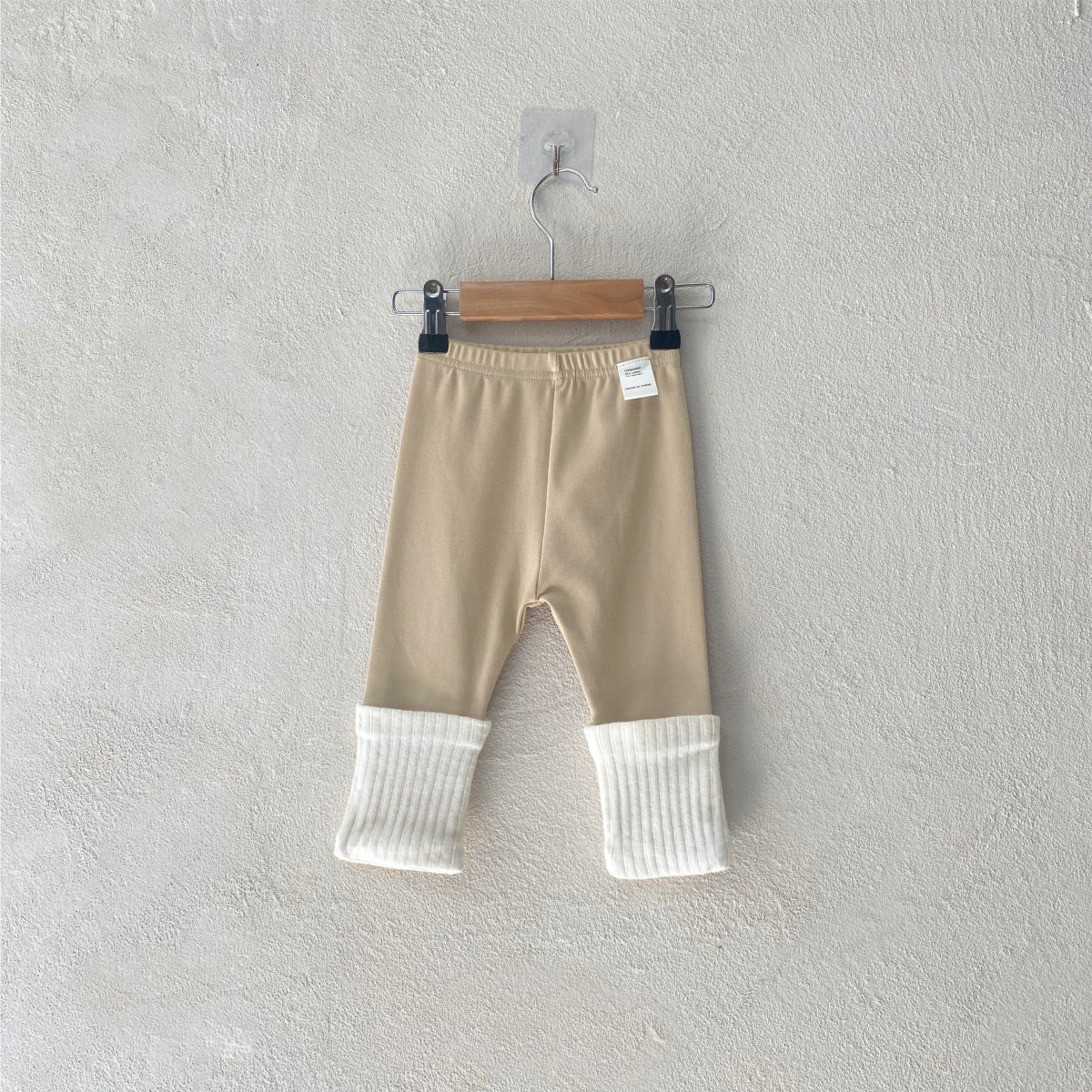 Kids' Patchwork Bottoms, Baby Cotton Ribbed High-Elastic Home Wear Pants