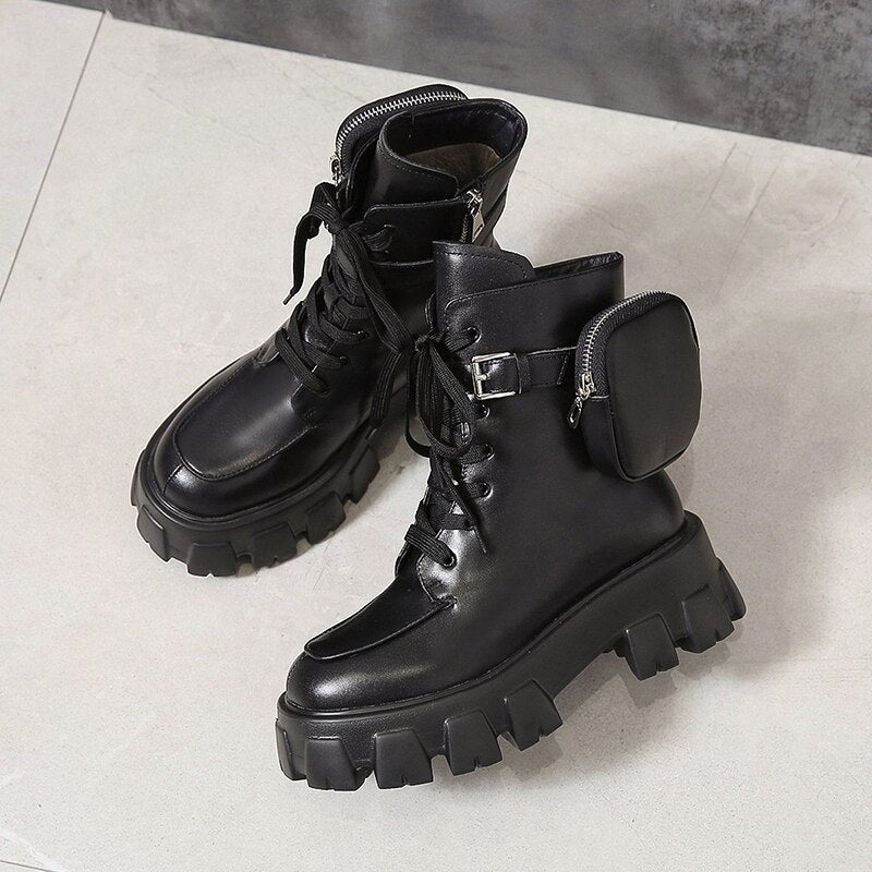 Botines Militares de Plataforma con Cordones para Mujer