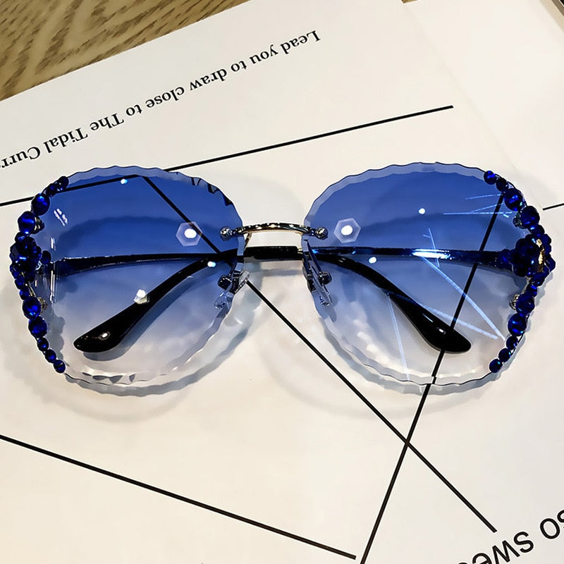 Fashion Rimless Luxury Rhinestone Sunglasses Women Vintage Bling Sun Glasses Shades for Women Gafas De Sol Mujer Uv400