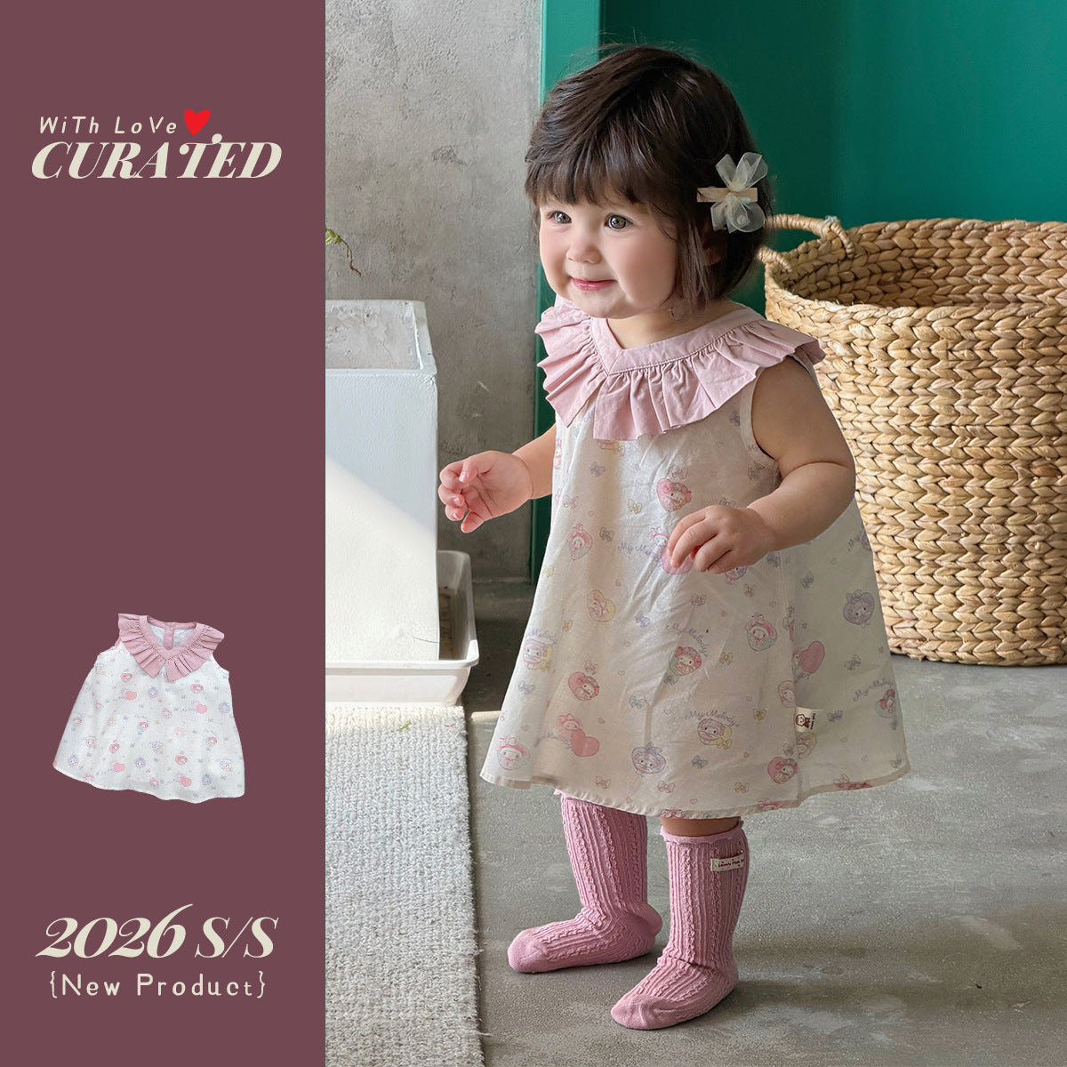 Sleeveless Dress for Kids with Cartoon Print Summer Fashion Cotton Skirt for Baby Girls