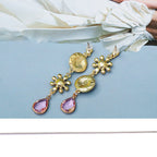 New Design Pink Crystal Long Dangle Drop Earring Statement Waterdrop Pendientes Mujer Charm Jewelry Summer Party Gift Trend