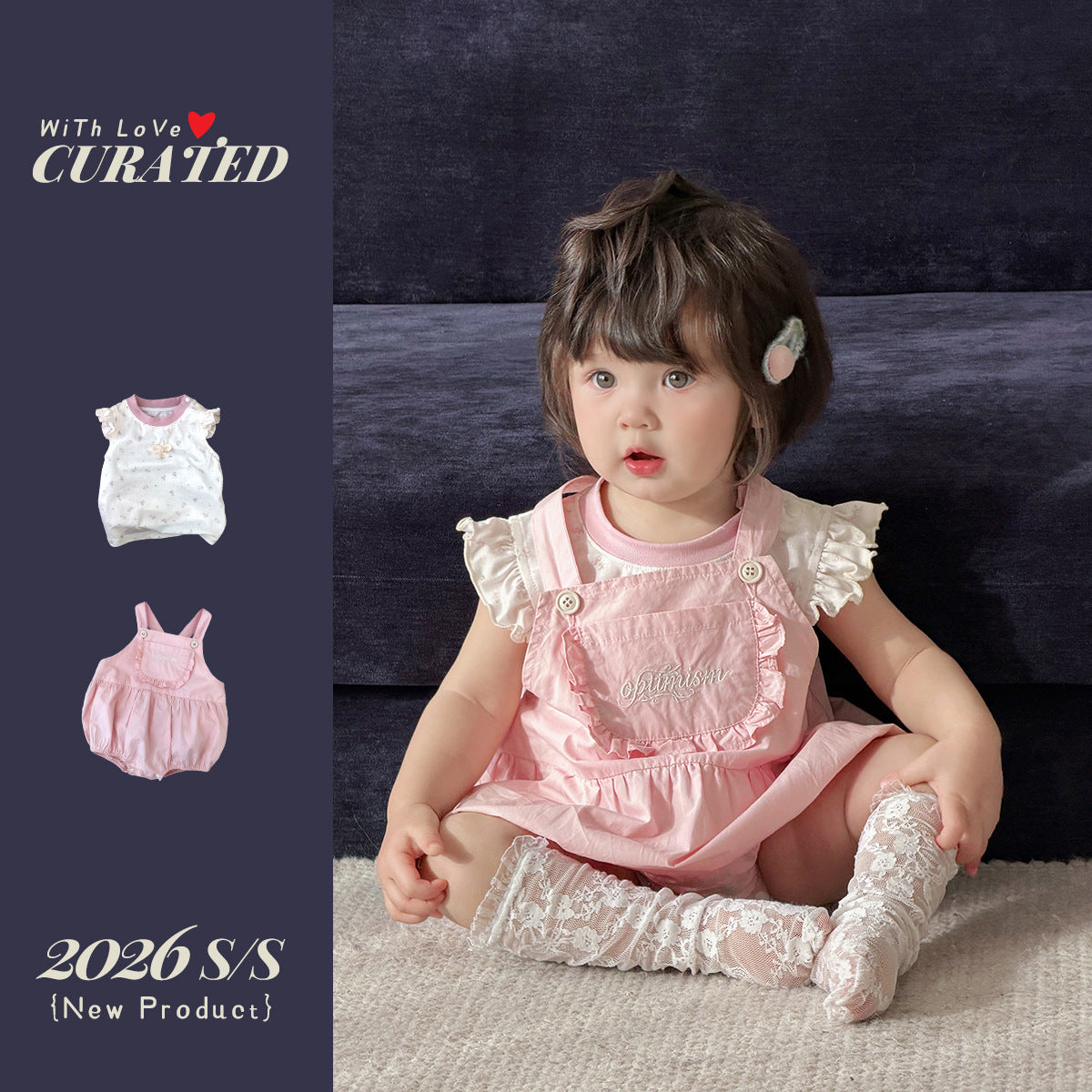 Overalls Set for Girls, Flutter Sleeve T-Shirt Top with Shorts, Baby Kids Clothing