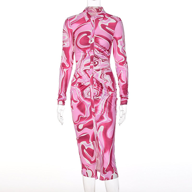 Vestido Midi con Botones y Estampado Floral para Mujer