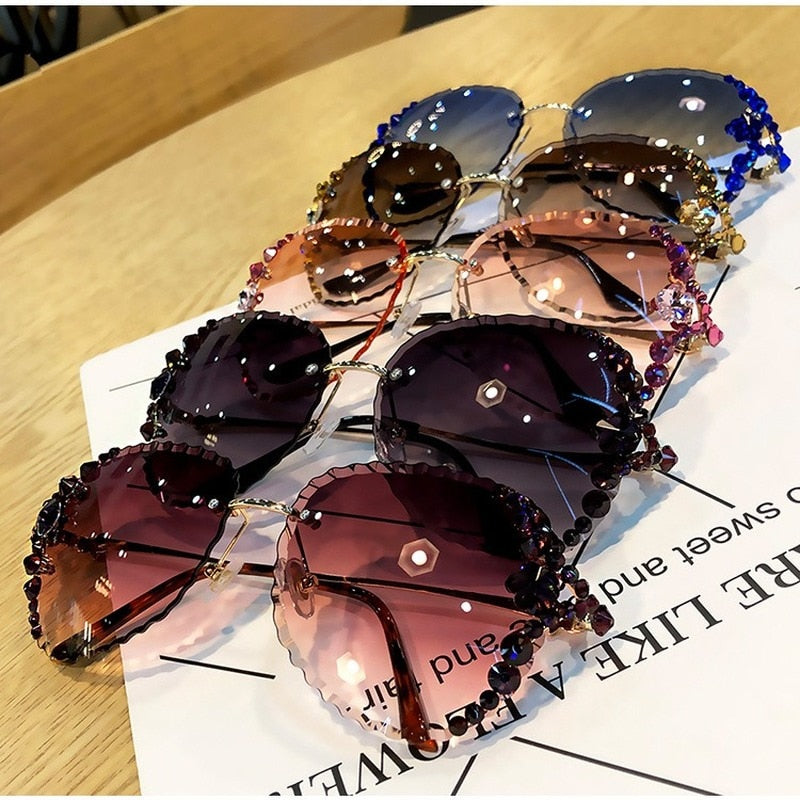 Fashion Rimless Luxury Rhinestone Sunglasses Women Vintage Bling Sun Glasses Shades for Women Gafas De Sol Mujer Uv400