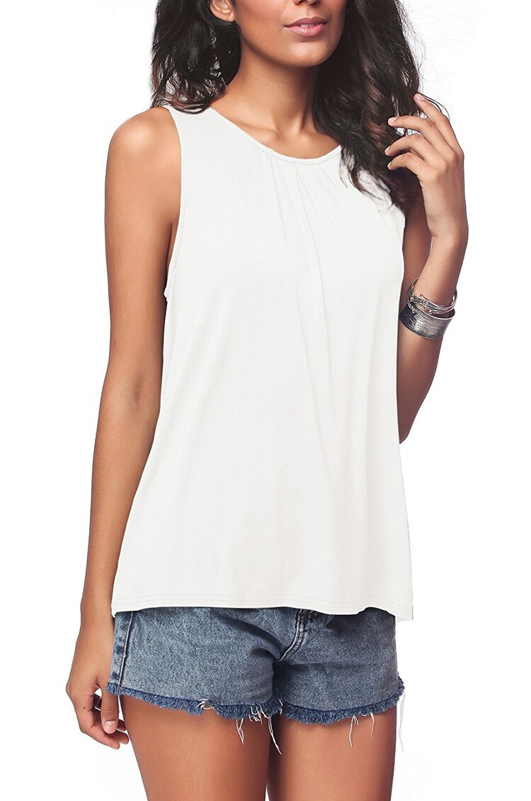 Fashion Summer Women Tank Top Solid Color Sleeveless Vest Lady Elegant Round Neck Loose T-Shirt Camisole Tees Ropa Mujer