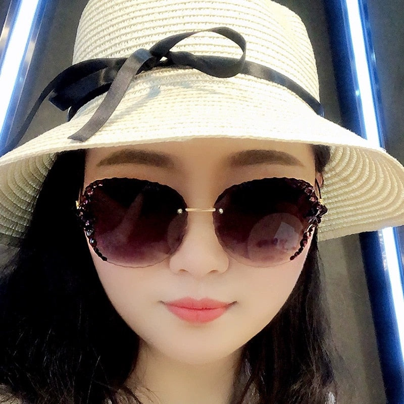 Fashion Rimless Luxury Rhinestone Sunglasses Women Vintage Bling Sun Glasses Shades for Women Gafas De Sol Mujer Uv400