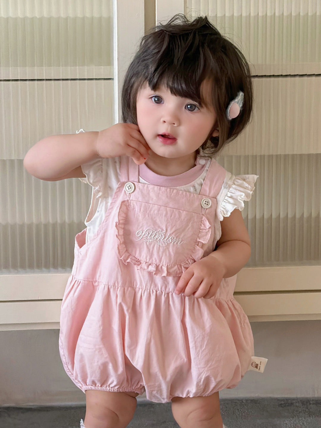 Overalls Set for Girls, Flutter Sleeve T-Shirt Top with Shorts, Baby Kids Clothing