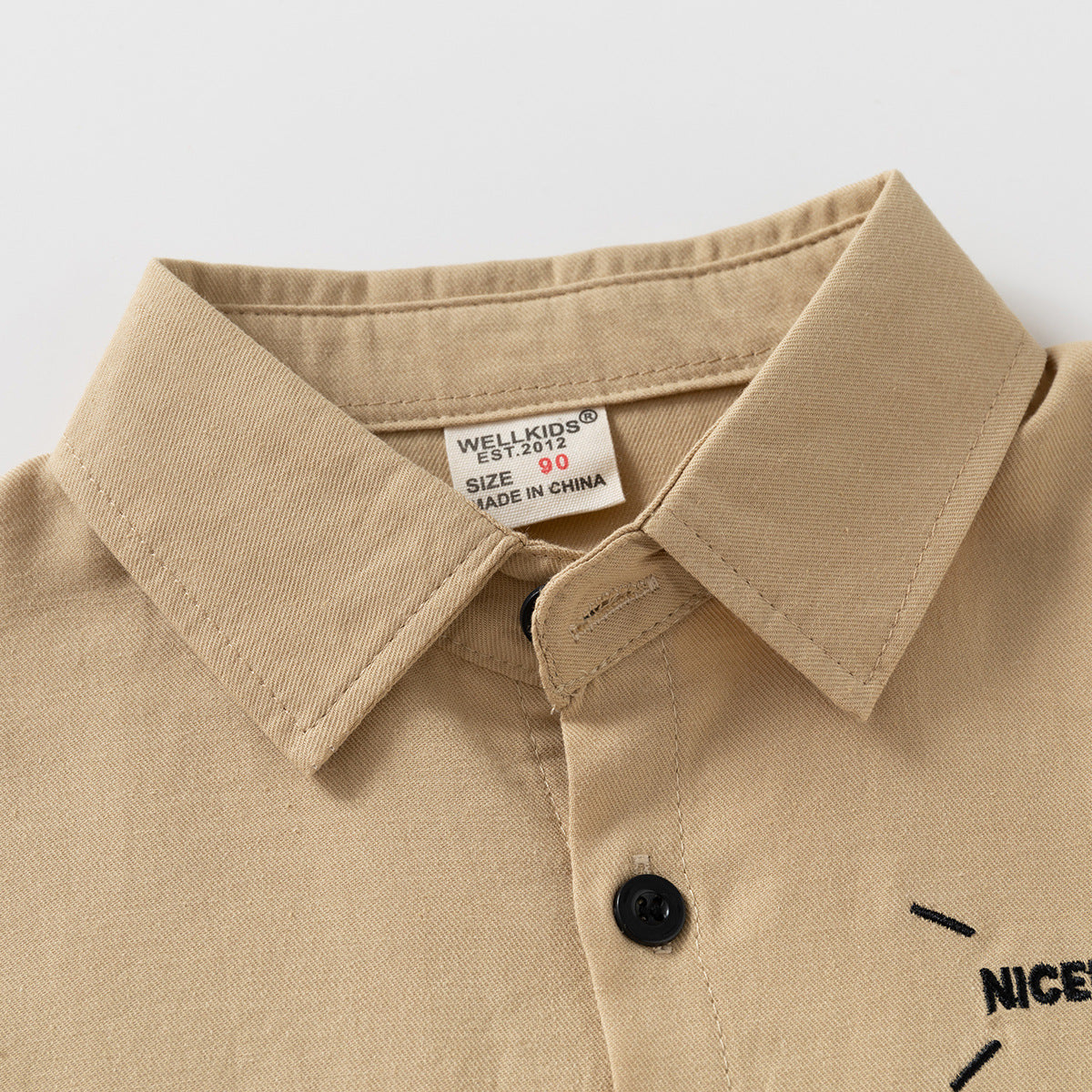 Long Sleeve Shirt Boy Turn-down Collar Solid Color Embroidered Shirt Baby Kids Clothing Wholesale