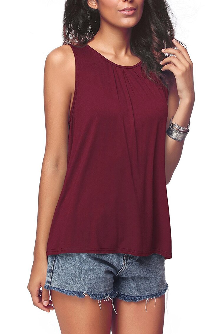 Fashion Summer Women Tank Top Solid Color Sleeveless Vest Lady Elegant Round Neck Loose T-Shirt Camisole Tees Ropa Mujer