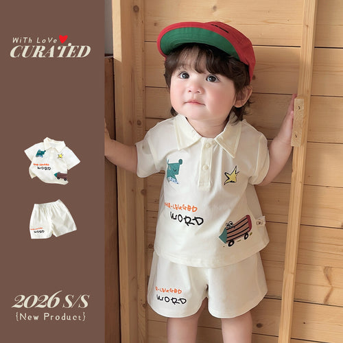 Baby Summer Outfit Set, Kids Casual Wear, Polo Collar Short Sleeve T-Shirt