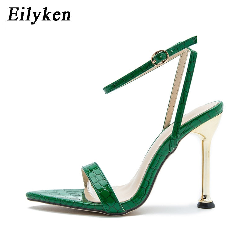 Eilyken New Ankle Strap Green Women's High Heels Sandals Pointed Toe Buckle Strap Party Female Shoes Sandalias mujer