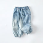 Casual Kids Denim Wide Leg Pants Letter Print Long Pants Cartoon Pocket Baby Trousers