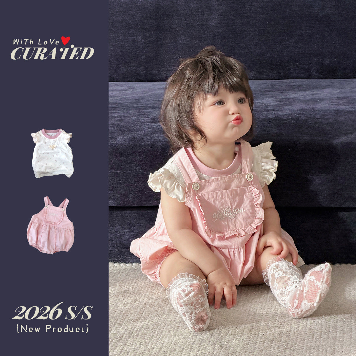 Overalls Set for Girls, Flutter Sleeve T-Shirt Top with Shorts, Baby Kids Clothing