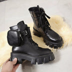 Botines Militares de Plataforma con Cordones para Mujer