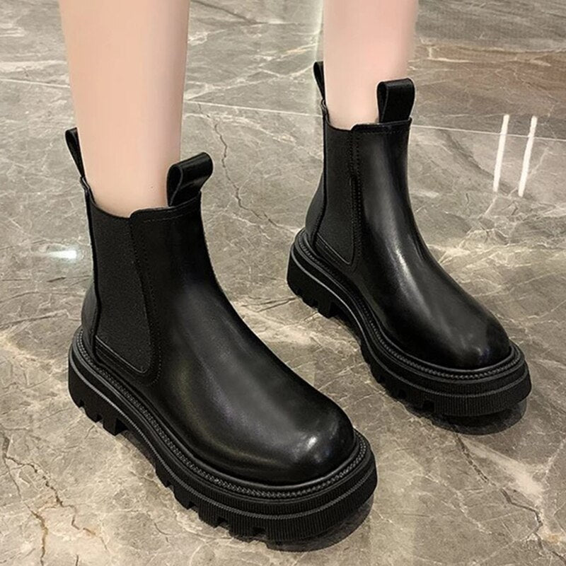 Fashion Women's Chelsea Boots Spring Autumn Waterproof Non-slip Platform Ankle Boots Women Slip on Thick Sole Booties Mujer