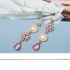 New Design Pink Crystal Long Dangle Drop Earring Statement Waterdrop Pendientes Mujer Charm Jewelry Summer Party Gift Trend