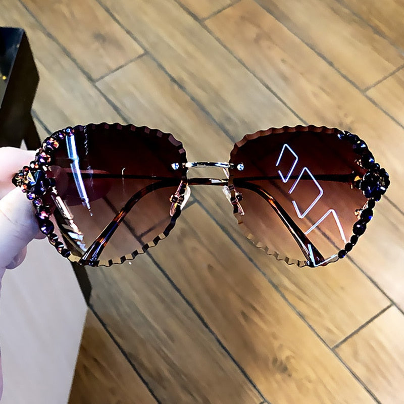 Fashion Rimless Luxury Rhinestone Sunglasses Women Vintage Bling Sun Glasses Shades for Women Gafas De Sol Mujer Uv400