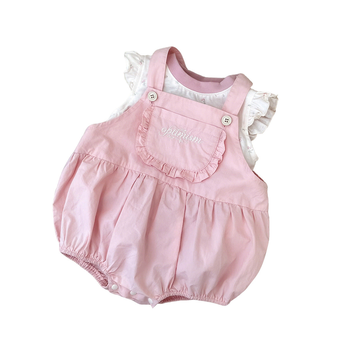 Overalls Set for Girls, Flutter Sleeve T-Shirt Top with Shorts, Baby Kids Clothing