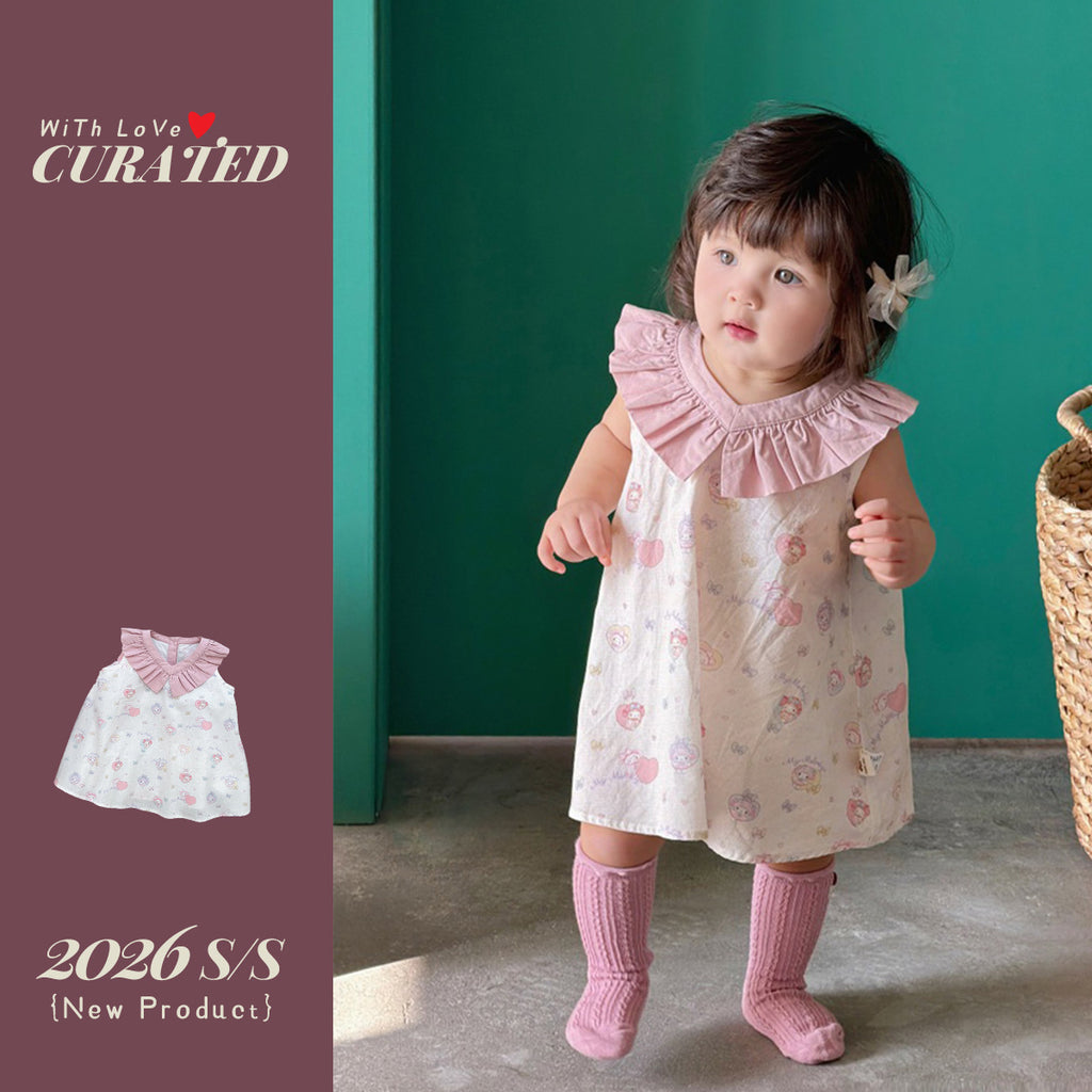 Sleeveless Dress for Kids with Cartoon Print Summer Fashion Cotton Skirt for Baby Girls