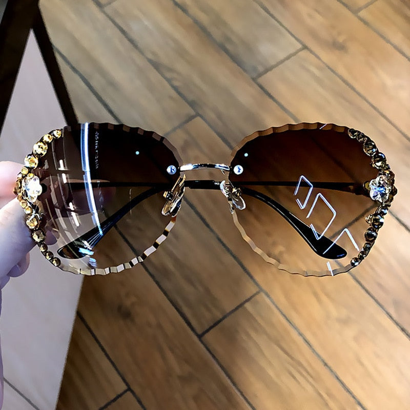 Fashion Rimless Luxury Rhinestone Sunglasses Women Vintage Bling Sun Glasses Shades for Women Gafas De Sol Mujer Uv400