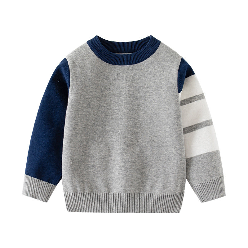 Men's Children Lightweight Round Neck Pullover Knitwear Baby Color-block Sleeve Sweater Kids Casual Top