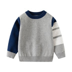 Men's Children Lightweight Round Neck Pullover Knitwear Baby Color-block Sleeve Sweater Kids Casual Top