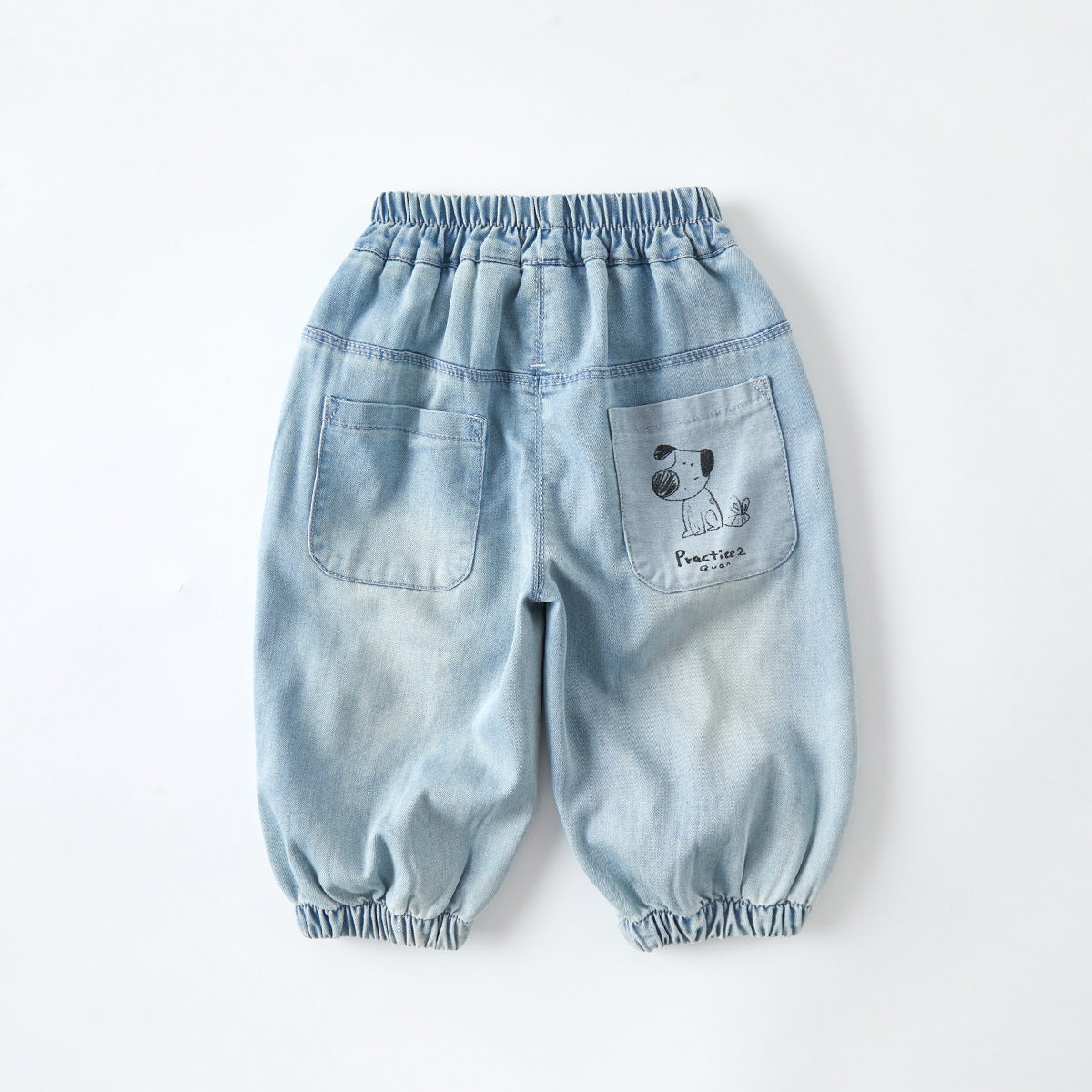 Casual Kids Denim Wide Leg Pants Letter Print Long Pants Cartoon Pocket Baby Trousers