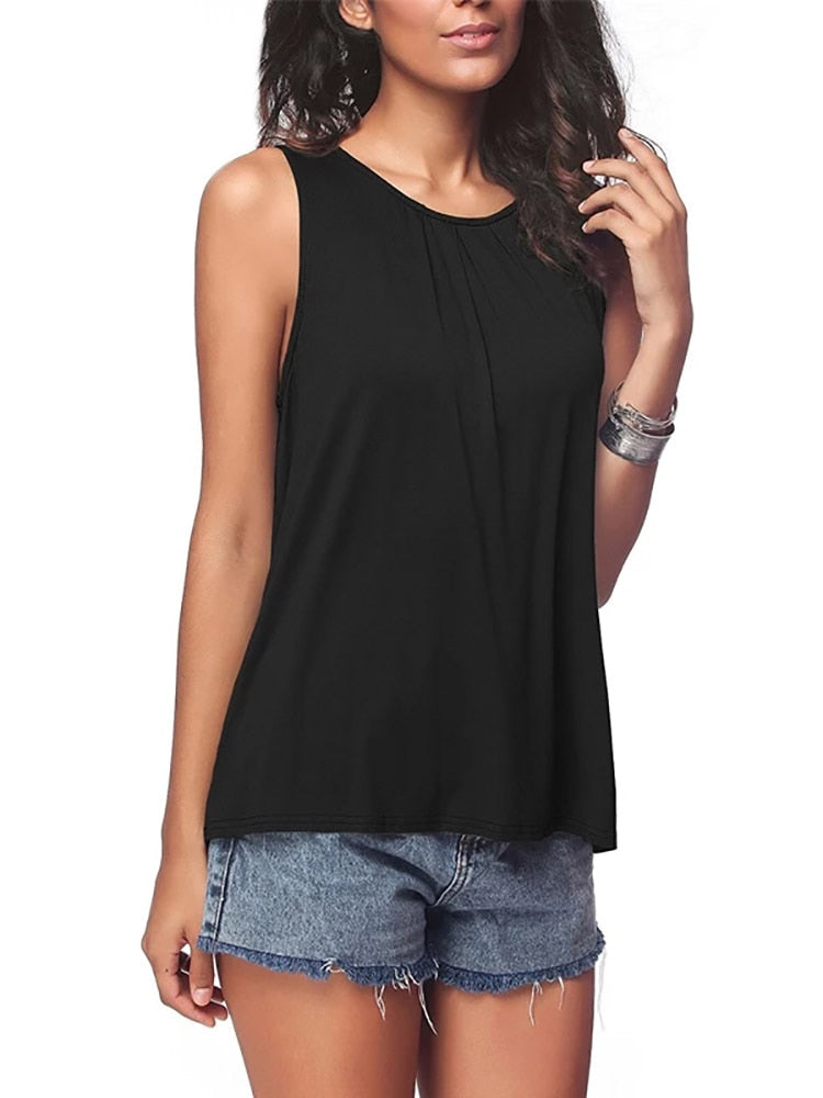 Camiseta Sin Mangas de Color Liso para Mujer