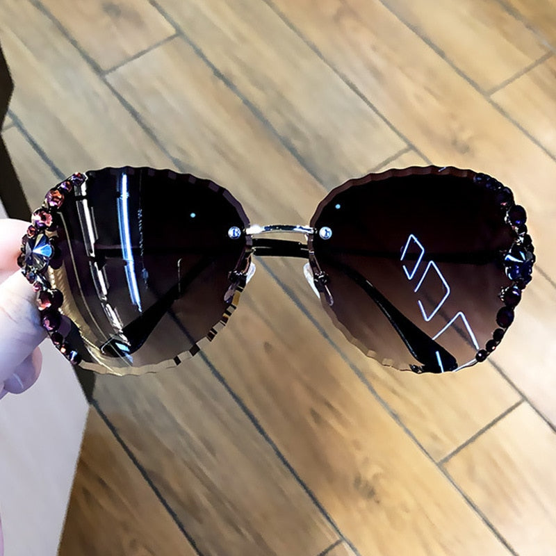 Fashion Rimless Luxury Rhinestone Sunglasses Women Vintage Bling Sun Glasses Shades for Women Gafas De Sol Mujer Uv400