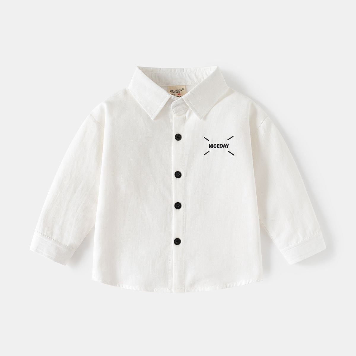 Long Sleeve Shirt Boy Turn-down Collar Solid Color Embroidered Shirt Baby Kids Clothing Wholesale