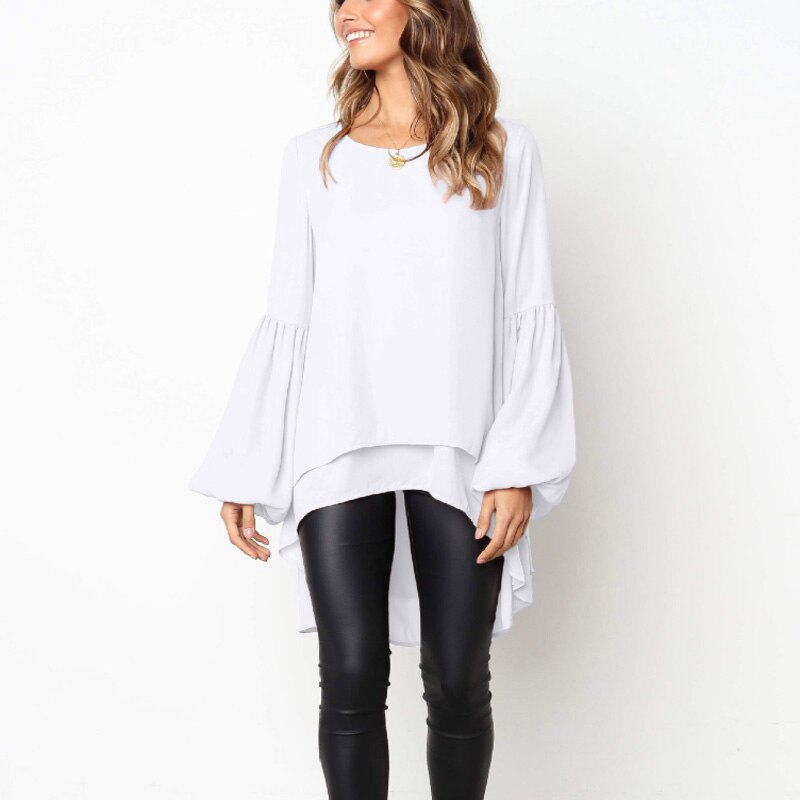 Women Chiffon Ruffled Tops Blouse Flare Long Sleeve Solid Casual Blouse Simple Swallowtail Design Top Summer Clothes Mujer
