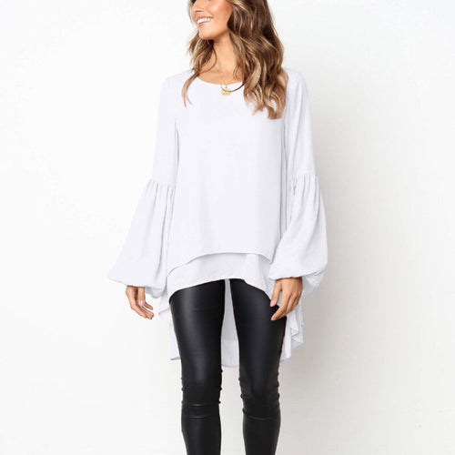 Blusa de Gasa con Volantes y Manga Larga para Mujer