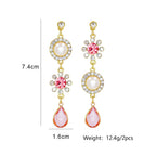 New Design Pink Crystal Long Dangle Drop Earring Statement Waterdrop Pendientes Mujer Charm Jewelry Summer Party Gift Trend