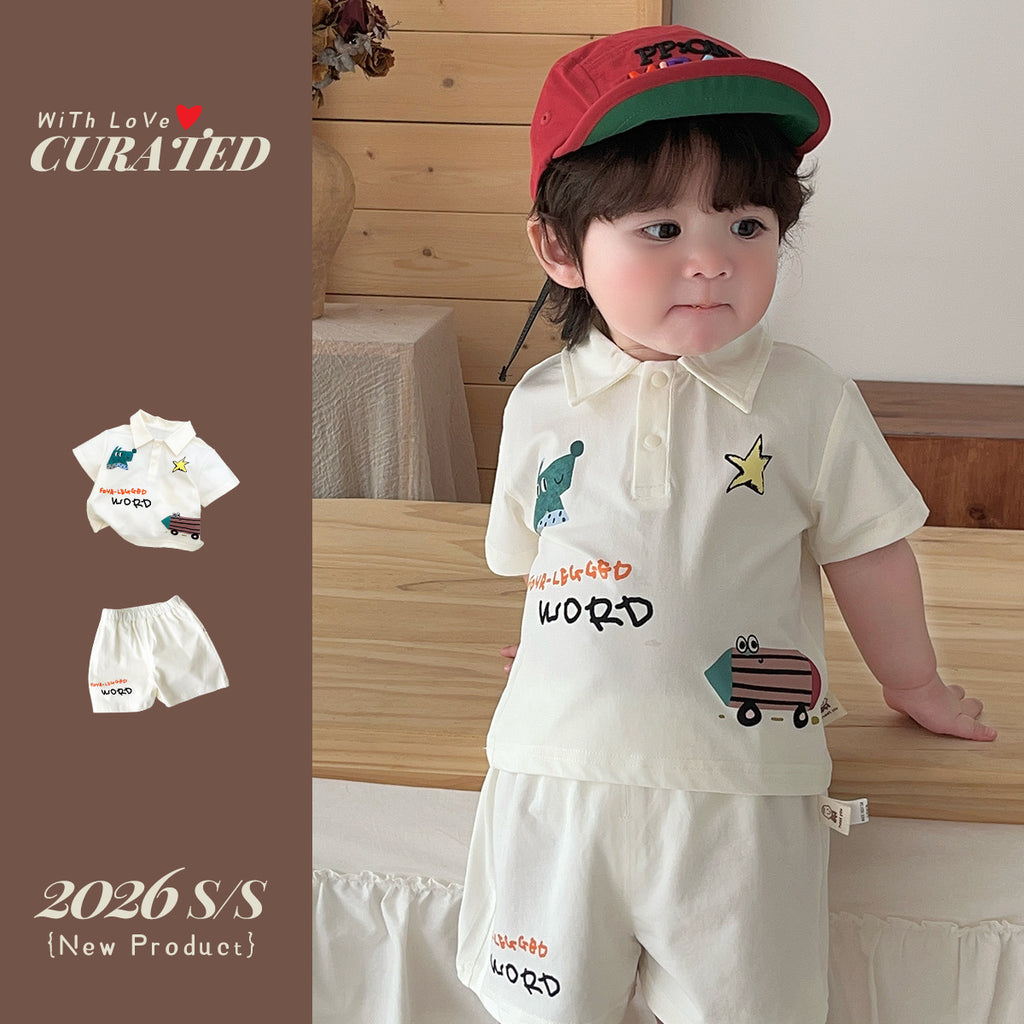 Baby Summer Outfit Set, Kids Casual Wear, Polo Collar Short Sleeve T-Shirt