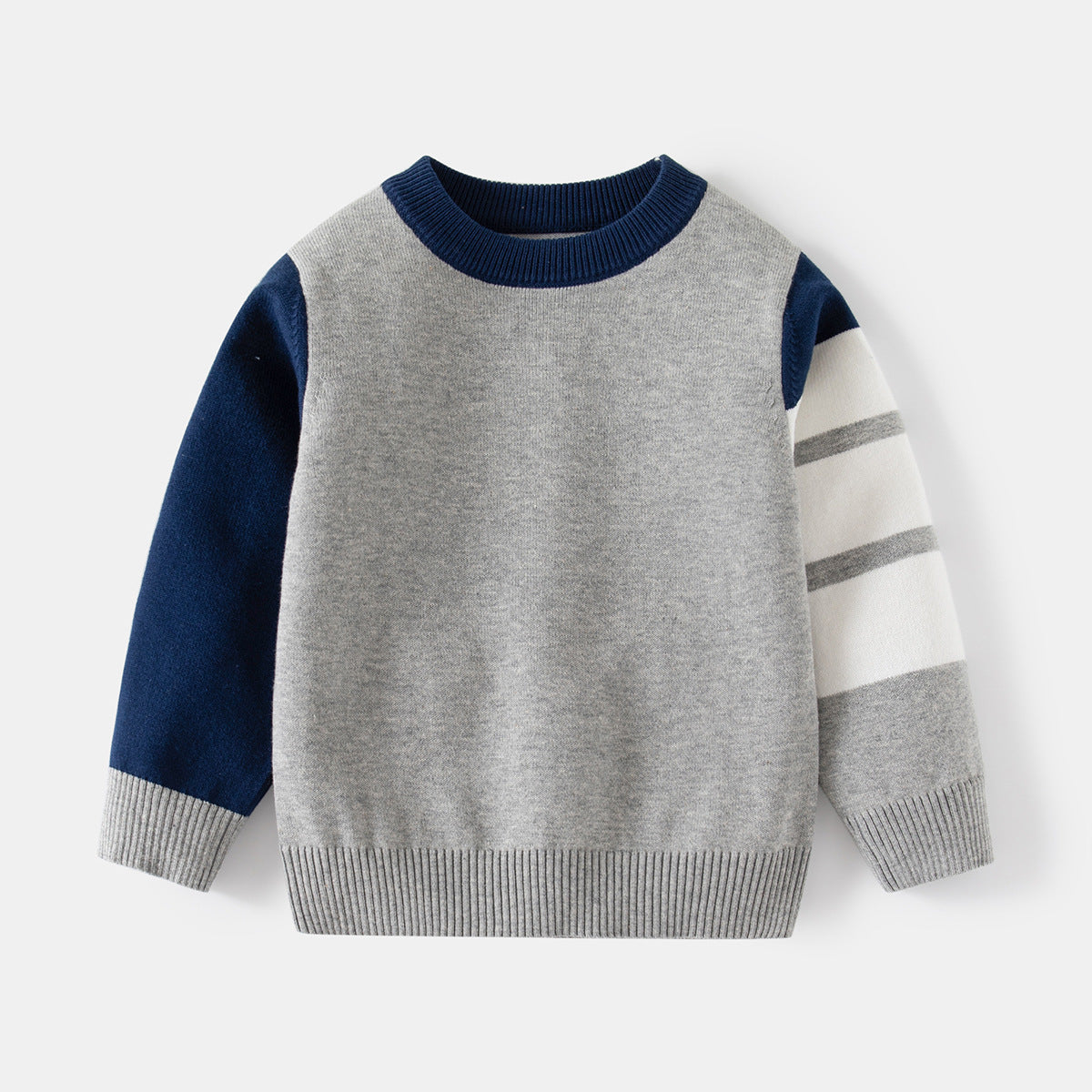Men's Children Lightweight Round Neck Pullover Knitwear Baby Color-block Sleeve Sweater Kids Casual Top