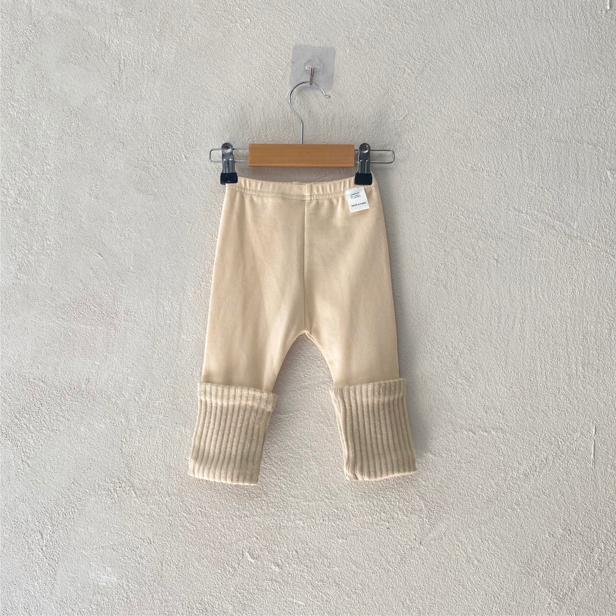Kids' Patchwork Bottoms, Baby Cotton Ribbed High-Elastic Home Wear Pants