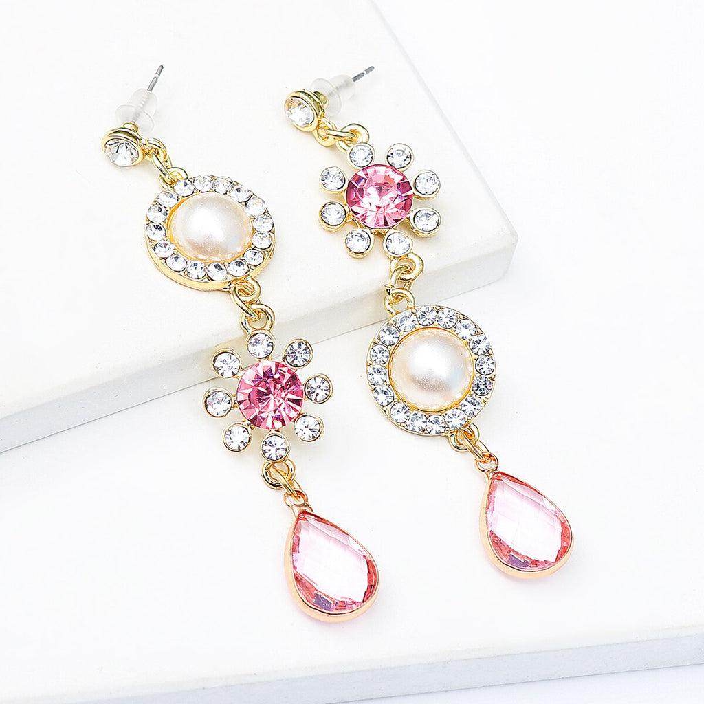 New Design Pink Crystal Long Dangle Drop Earring Statement Waterdrop Pendientes Mujer Charm Jewelry Summer Party Gift Trend