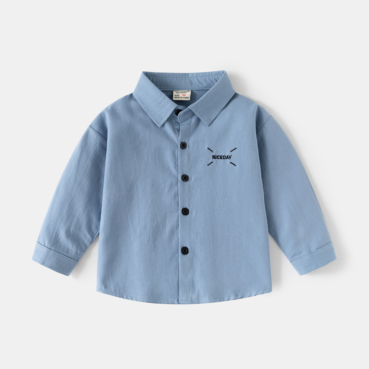 Long Sleeve Shirt Boy Turn-down Collar Solid Color Embroidered Shirt Baby Kids Clothing Wholesale