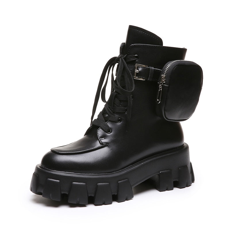 Botines Militares de Plataforma con Cordones para Mujer