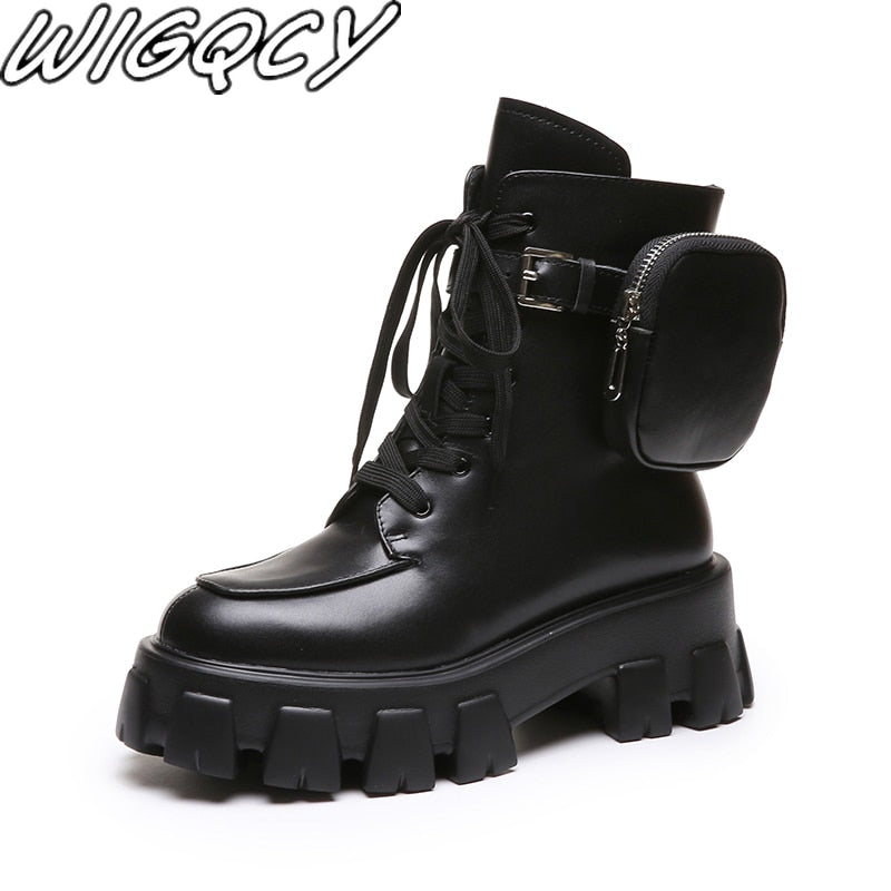 Botines Militares de Plataforma con Cordones para Mujer