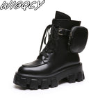 Botines Militares de Plataforma con Cordones para Mujer