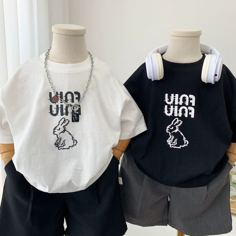 Children's Short Sleeve T-Shirt Cute Baby Cartoon Stylish Mid-Small Kids Unisex Top