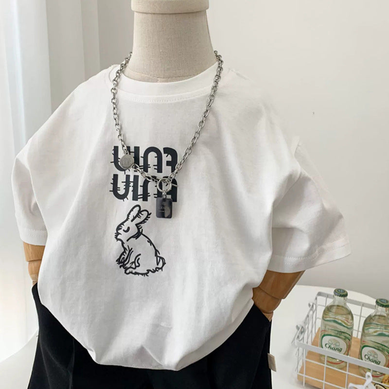 Children's Short Sleeve T-Shirt Cute Baby Cartoon Stylish Mid-Small Kids Unisex Top